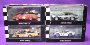 4x Minichamps Racing Cars. Maserati Tipo 61 in white, Winner ADAC 1000KM 1960 RN5, Moss/Gurney. Ford