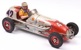 A scarce Japanese Tinplate GEM 'Super Racer' Friction Powered Single Seat Racing Car. In white