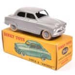 French Dinky Toys Simca 9 Aronde (24U). In mid grey, with mid grey wheels and white tyres. Boxed.
