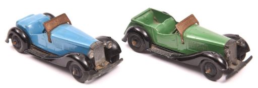 2 Dinky Toys British Salmson two and Four Seater Sports Cars (36e/36f). Two seater in mid blue and