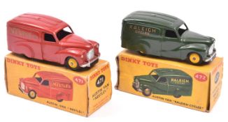 2 Dinky Toys Austin Vans. Nestle's (471) in red with yellow wheels and black tyres. Plus a Raleigh