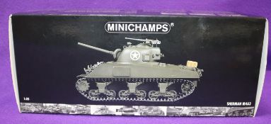 Minichamps 1:35 U.S. Army Sherman Tank. An M4A3 in matt olive green with U.S. Star markings, well