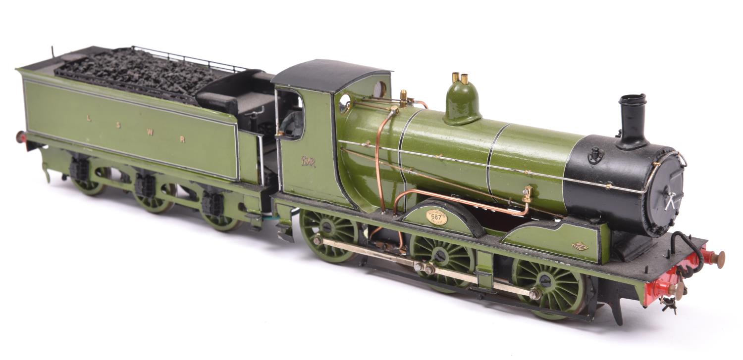 A finescale O gauge kitbuilt model of an LSWR Class 700 0-6-0 Drummond tender locomotive, 687, in