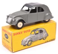 French Dinky Toys 2CV Citroen (24T). In dark grey with very dark grey roof, cream wheels with