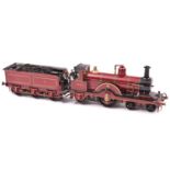 A finescale O gauge kitbuilt model of a Midland Railway 4-2-2 Johnson tender locomotive, 1863, in