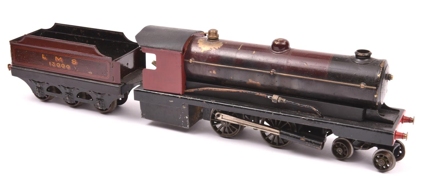 A live steam O gauge Bowman Models locomotive. Spirit fired 2 cylinder tinplate model of an LMS 4-