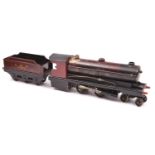 A live steam O gauge Bowman Models locomotive. Spirit fired 2 cylinder tinplate model of an LMS 4-