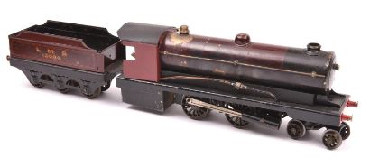 A live steam O gauge Bowman Models locomotive. Spirit fired 2 cylinder tinplate model of an LMS 4-