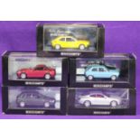 5 1:43 Minichamps. Bentley Continental GT in silver. Mercedes Benz SLK, in red. Audi A3 in dark