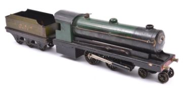 A live steam O gauge Bowman Models locomotive. Spirit fired 2 cylinder tinplate model of an LNER 4-