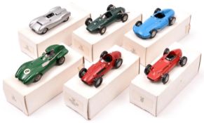 A collection of 6 Motorkits white metal racing cars. All approx 1:43 scale including a 1959 Maserati