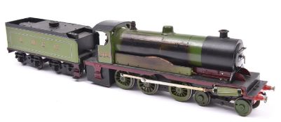 A live steam, spirit fired O gauge scratchbuilt model of an LNER 4-6-0 tender locomotive, 364, in