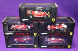 5x 1:43 Hotwheels Ferrari Racing Cars. 1950's 553F1, RN38. 1971 312B South African GP RN6. 1974