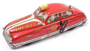 An American 1950's MARX Tinplate Clockwork Fire Chief Car-'with electric signal flasher, siren and