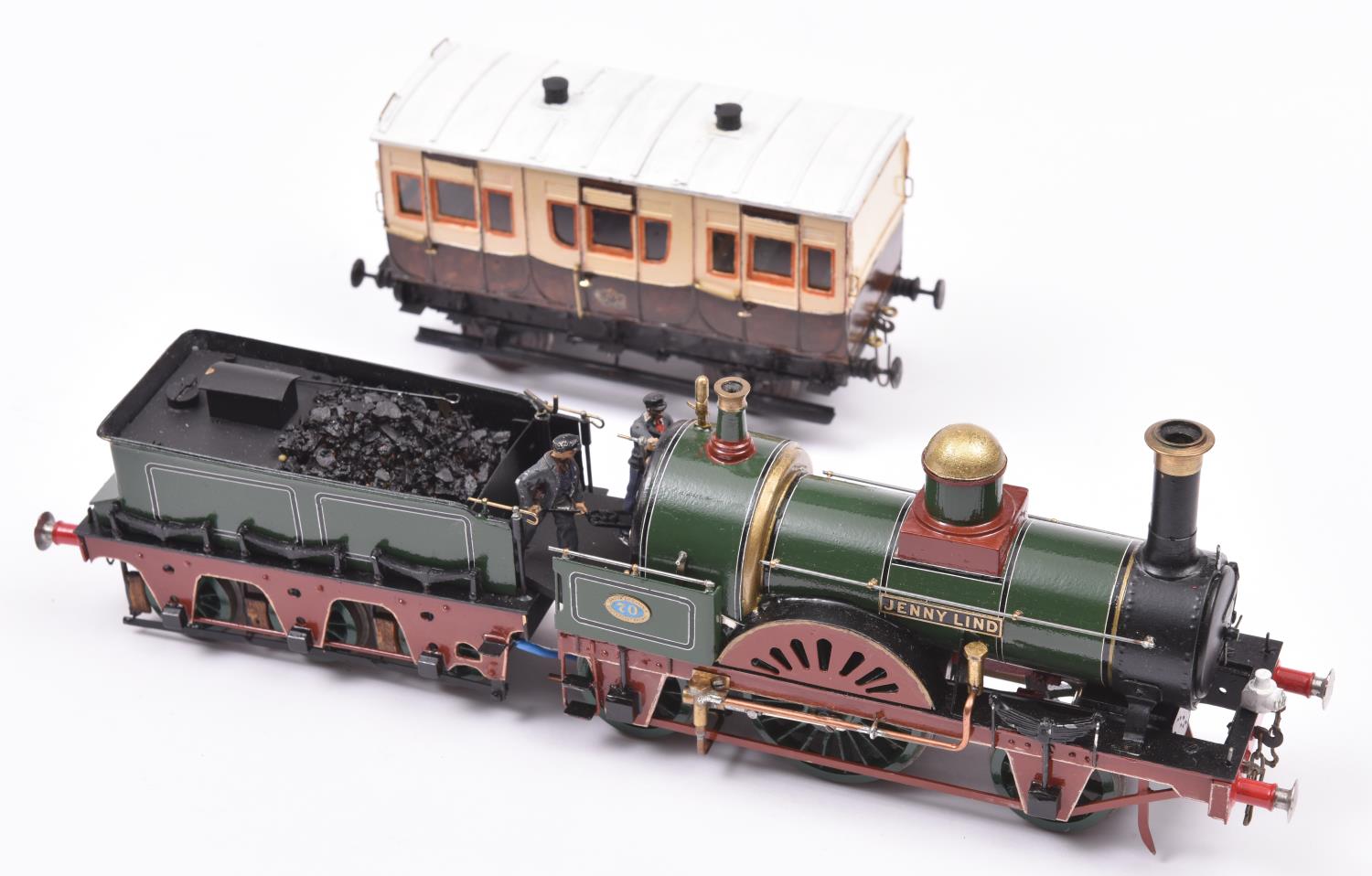 A finescale O gauge kitbuilt model of an LBSCR 2-2-2 tender locomotive, Jenny Lind 70, in lined - Image 2 of 2