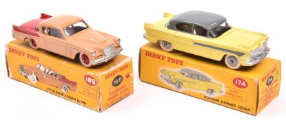 2 Dinky Toys American Cars. Studebaker Golden Hawk (169). In tan with red rear wing tops and