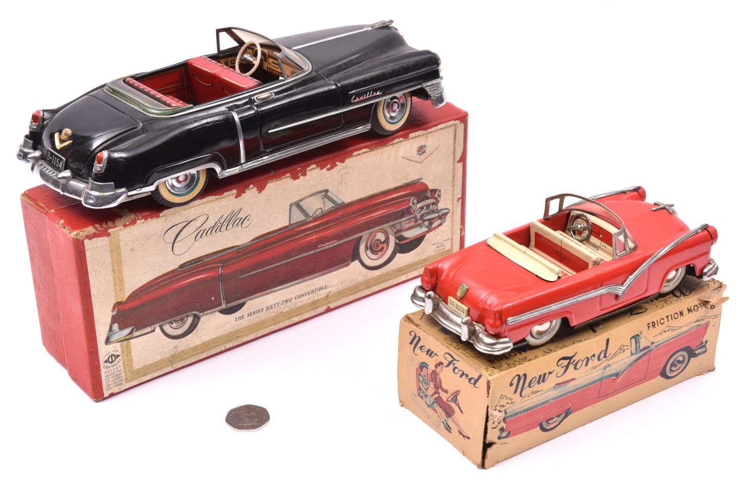 2 Tinplate vehicles. A Japanese ALPS Tinplate Friction Powered 1950 Cadillac Series 62 - Image 2 of 4