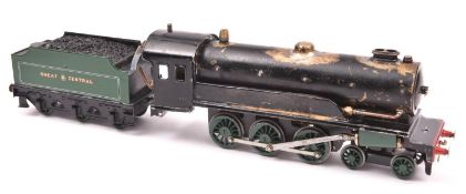A live steam, spirit fired O gauge model of a Great Central 4-6-0 tender locomotive. A heavily