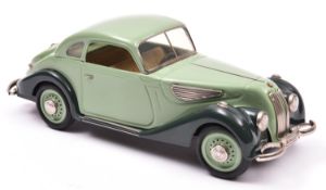 Schuco 1:18 Tinplate Clockwork BMW 327 Coupe. An example in two tone green with tan interior.