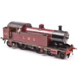A coarse scale O gauge tinplate model of an LMS 4-4-2T locomotive, 80, in lined maroon livery.