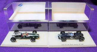 2 Spark 1:43 Racing Cars. Lotus 18, Winner Monaco Grand Prix 1960, RN28, in dark blue, driver