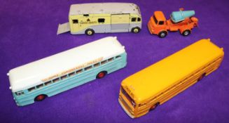 4 Dinky Toys. Dinky Toys Continental Touring Coach. Wayne School Bus, example with black lines.