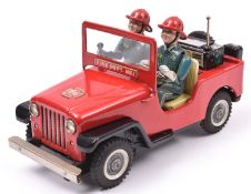 A Japanese T.N. (Nomura) Tinplate Battery Powered 'Fire Dept. No.1' Jeep. A mystery action toy,