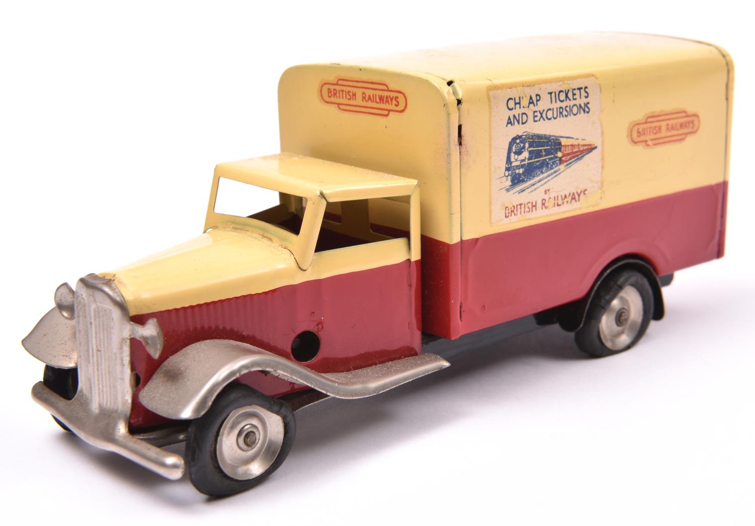 Tri-ang Minic Tinplate Clockwork Delivery Van 107M. An example in cream and maroon British