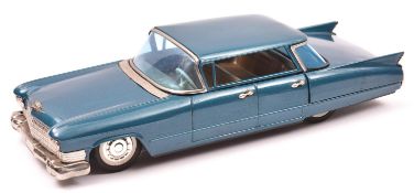 Bandai Friction Powered 1962 Cadillac 'Flat Top' 4 Door Saloon. In dark metallic sea green, with tan