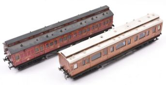 2x O gauge pre-grouping scratch built/kit built clerestory coaches. A GER director's saloon in