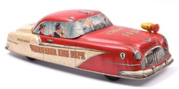 An Impressively Large American 1950's MARX Tinplate Friction Powered Car. A V.F.D. Fire Chief's Car,