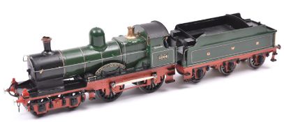 A finescale O gauge kitbuilt model of a GWR Class 32xx 4-4-0 tender locomotive, 3204, in lined green