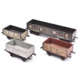 4x O gauge freight wagons/vans. 2x open wagons; LNWR and Manchester Collieries. Plus