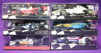 6 1:43 Minichamps Racing Cars. Lotus Ford 72 Mexican GP 1970 RN14 G. Hill. McLaren Ford M23 RN7 D.