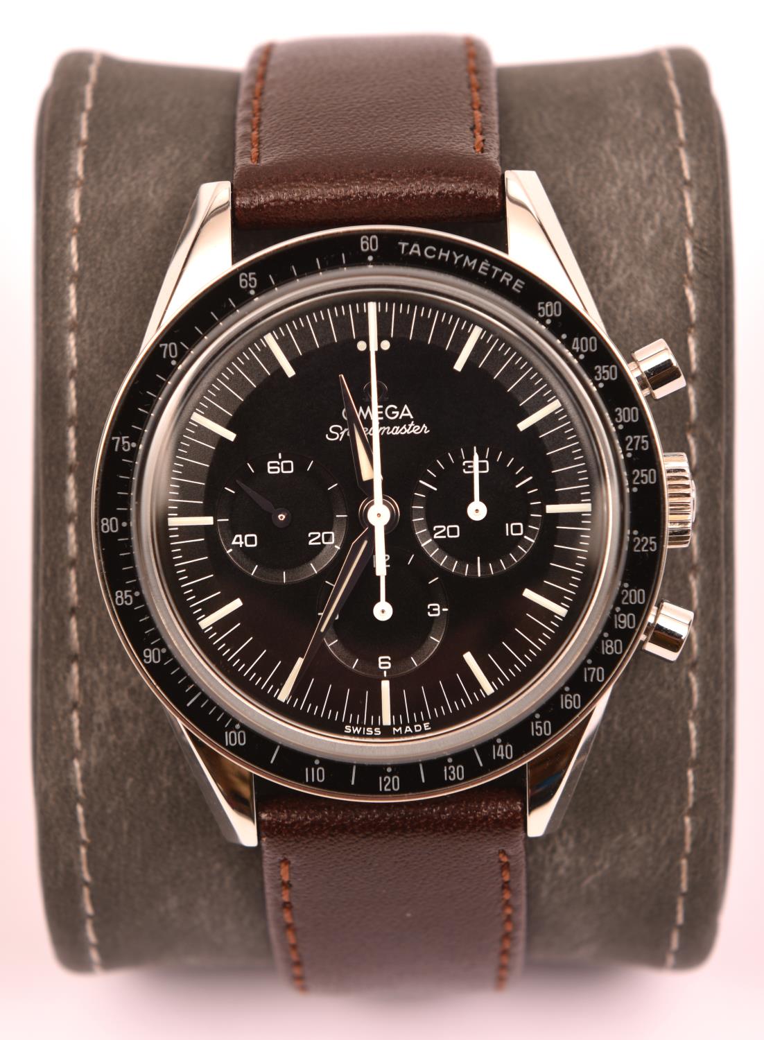 An Omega Speedmaster 'The First Omega in Space' (3 Oct 1962) watch with manual winding mechanism.