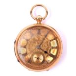 A fine Victorian gold pocket watch. Key wound watch with Roman numerals to face and separate seconds