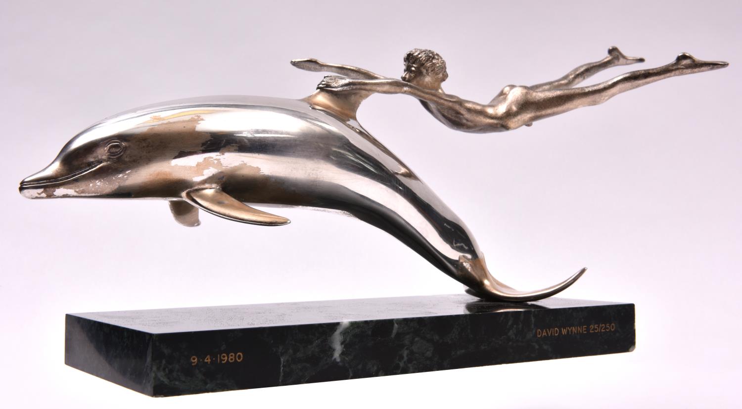 A silver sculpture 'Boy With A Dolphin', London 1979 by David Wynne for Mappin and Webb. A - Image 4 of 7