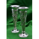 A pair of silver William Comyns Art Nouveau Style Vases. 16.5cm high, width 6.5cm on the rim, base