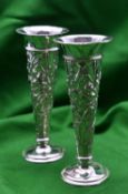 A pair of silver William Comyns Art Nouveau Style Vases. 16.5cm high, width 6.5cm on the rim, base