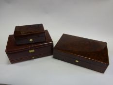 3x watch collector's storage boxes. 2x Hillwood cases in burr wood; one case with capacity for 12