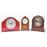 3x clocks. An Edwardian early 20th Century mantle timepiece with balance wheel escapement, with