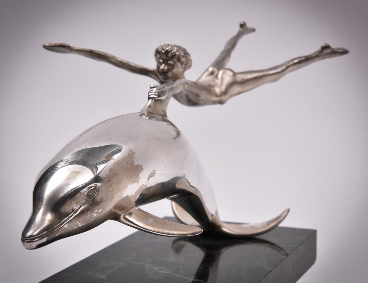 A silver sculpture 'Boy With A Dolphin', London 1979 by David Wynne for Mappin and Webb. A - Image 3 of 7