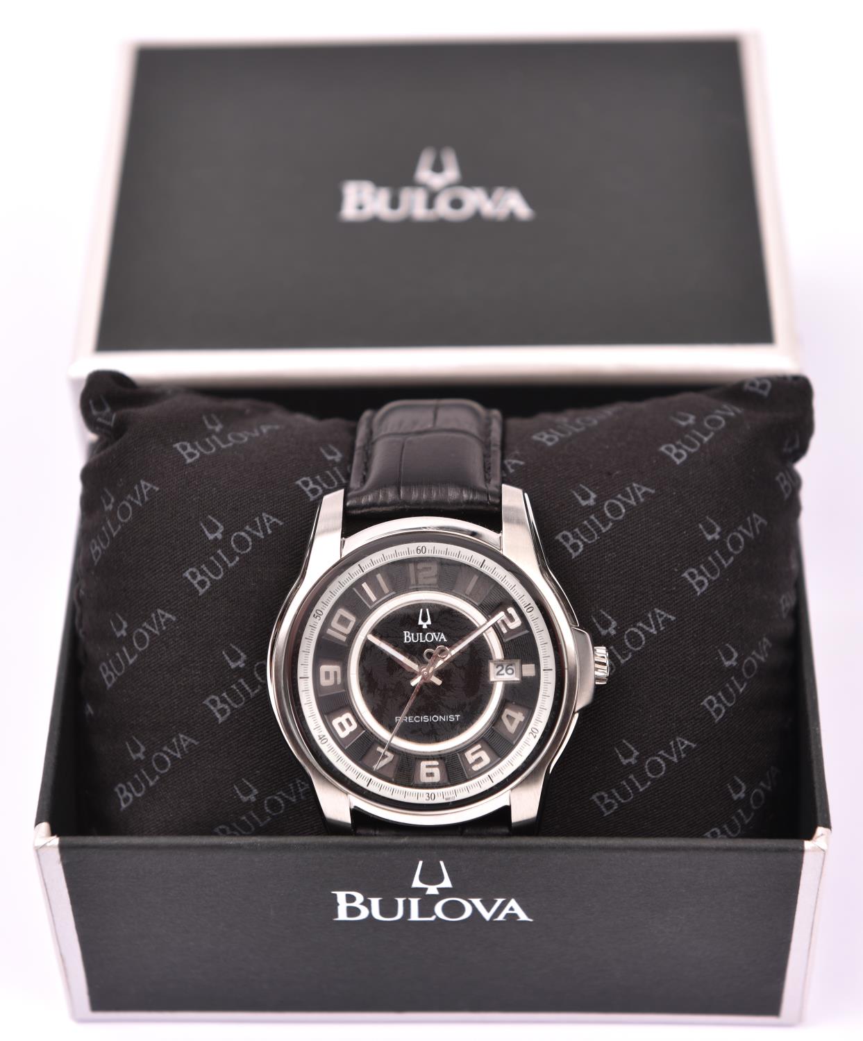 A Bulova B2 Precisionist quartz watch. Stainless steel case, metallic black face and silver Arabic - Image 3 of 4