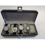 4x watches. A Woodford Automatic watch with date display. A Mountaineer Oxygen quartz chronograph