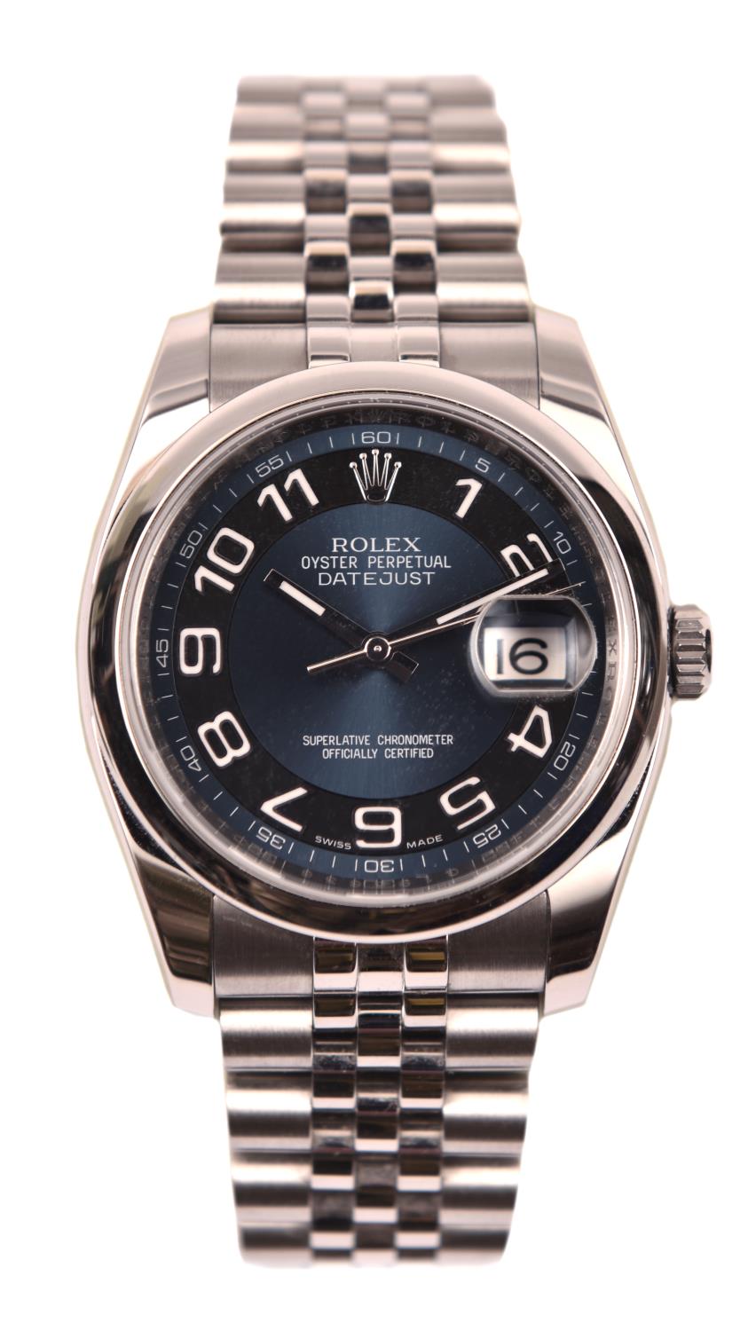 A Rolex Oyster Perpectual Datejust watch with automatic self winding mechanism. Stainless steel case