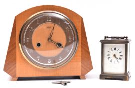 2x clocks. A French brass carriage clock/timepiece. Together with a Smith's mantle clock, striking