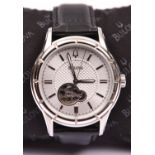 A Bulova B0 Automatic watch with automatic self winding mechanism. Stainless steel case, metallic