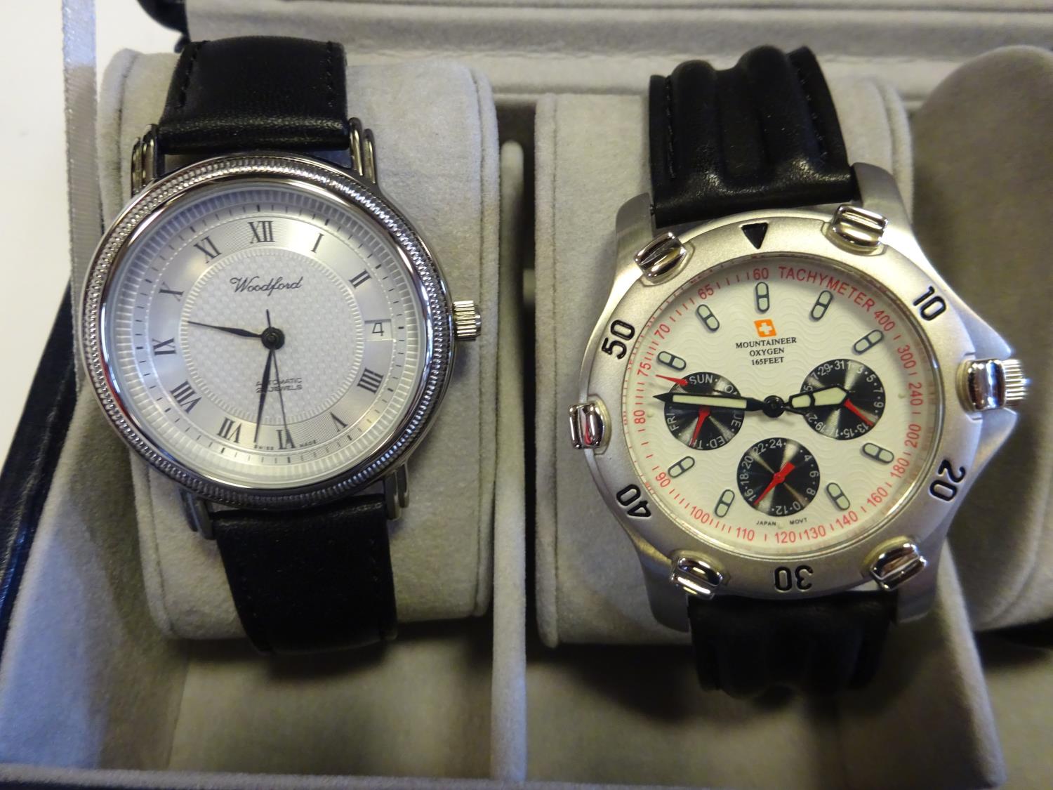 4x watches. A Woodford Automatic watch with date display. A Mountaineer Oxygen quartz chronograph - Image 2 of 3