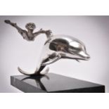 A silver sculpture 'Boy With A Dolphin', London 1979 by David Wynne for Mappin and Webb. A