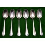 6x silver desert spoons of plain design. Hallmarked Birmingham 1930, 'B.B.S.Ltd.'. Combined 360g.